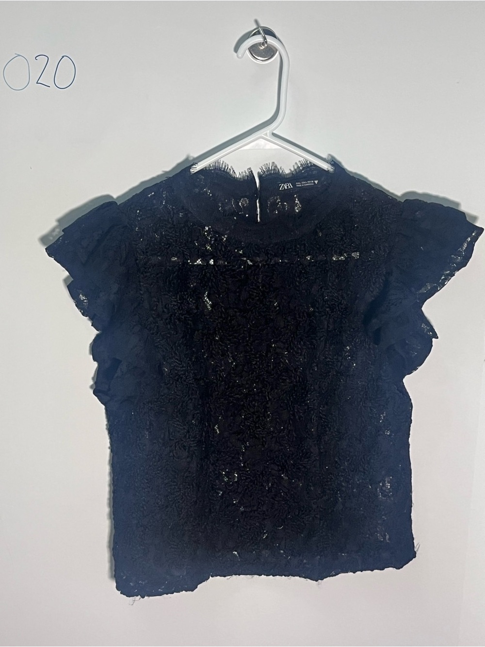 Zara Black Lace Ruffle Sleeve Top
